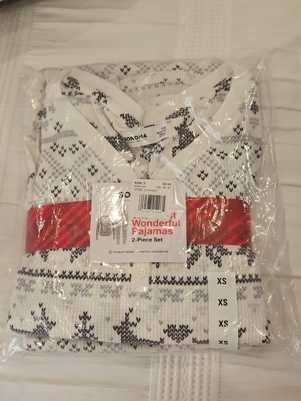Sonoma Black And White Fair Isle V-Neck Button Pajama Set